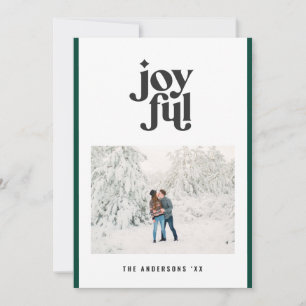 Modern minimal joyful red photo Christmas Holiday Card