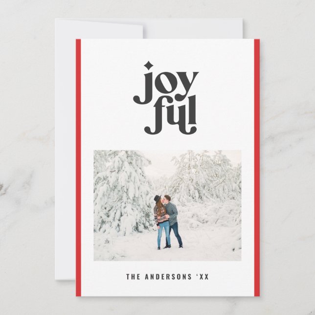 Modern minimal joyful red photo Christmas Holiday Card (Front)