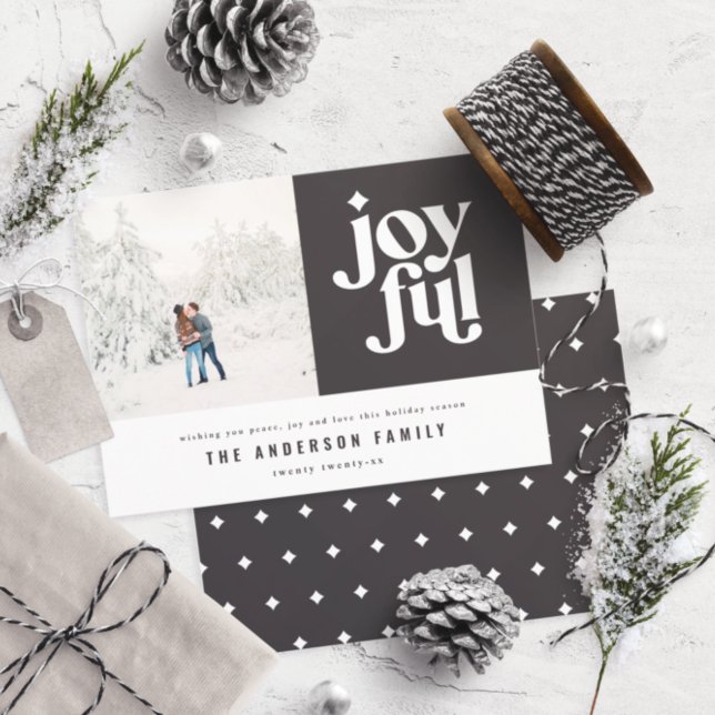Modern minimal joyful typography photo holiday card (Creator Uploaded)