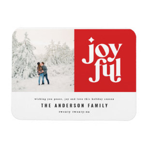 Modern minimal joyful typography photo holiday magnet