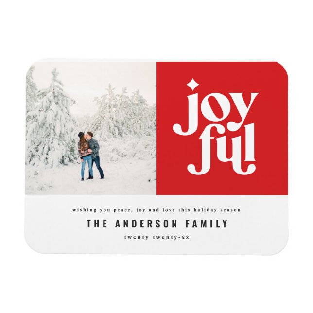 Modern minimal joyful typography photo holiday magnet (Horizontal)