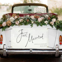 Modern Minimal Just Married Mr and Mrs Wedding Car
