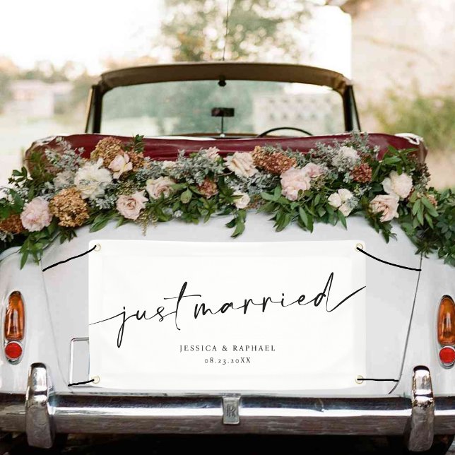 Modern Minimal Just Married Mr and Mrs Wedding Car Banner (Creator Uploaded)