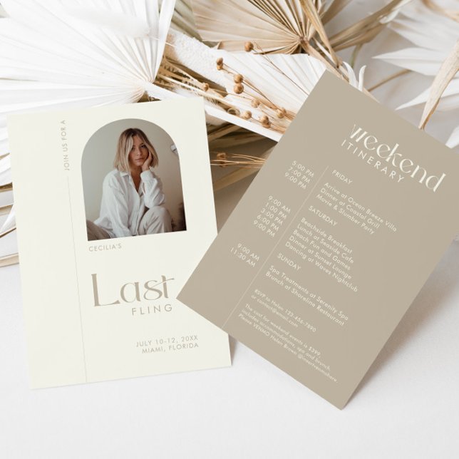 Modern Minimal "Last Fling" Bachelorette Photo Invitation (Creator Uploaded)