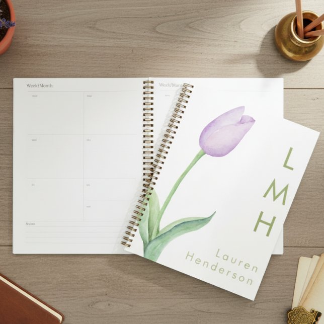 Modern Minimal Lavender Watercolor Tulip Monogram Planner (Creator Uploaded)
