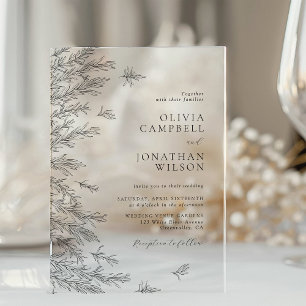 Modern Minimal Leaves Botanical Wedding Acrylic Invitations