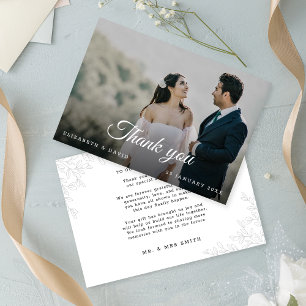 Modern Minimal Leaves Elegant Photo Script Wedding Thank You Card