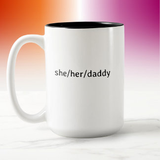 Modern Minimal Lesbian Daddy Pronouns Two-Tone Coffee Mug