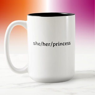 Modern Minimal Lesbian Princess Pronouns Two-Tone Coffee Mug