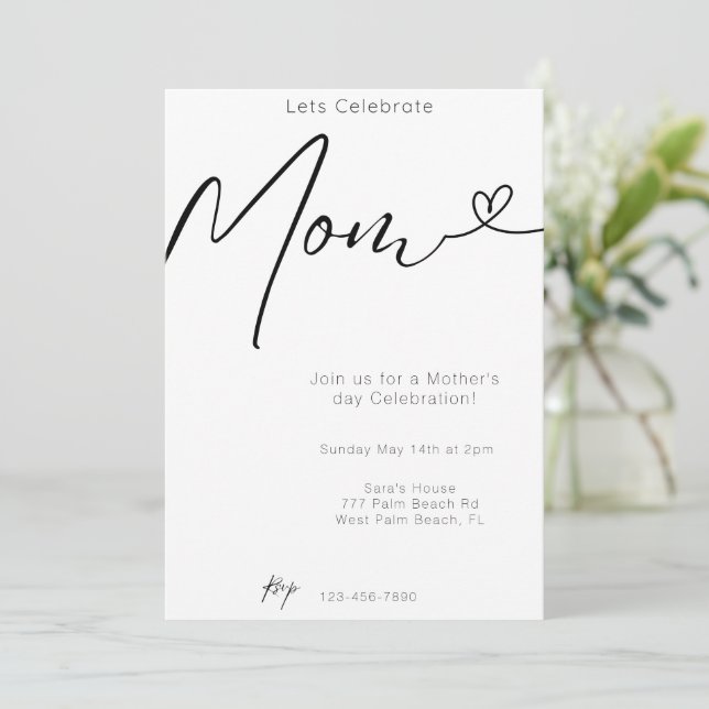 Modern Minimal Let's Celebrate Mum Mother's day  Invitation (Standing Front)