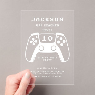 Modern Minimal Level Up Gamer Kids Birthday Party Acrylic Invitations
