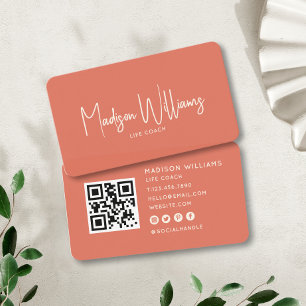 Modern Minimal Life Coach QR Code Terracotta Business Card