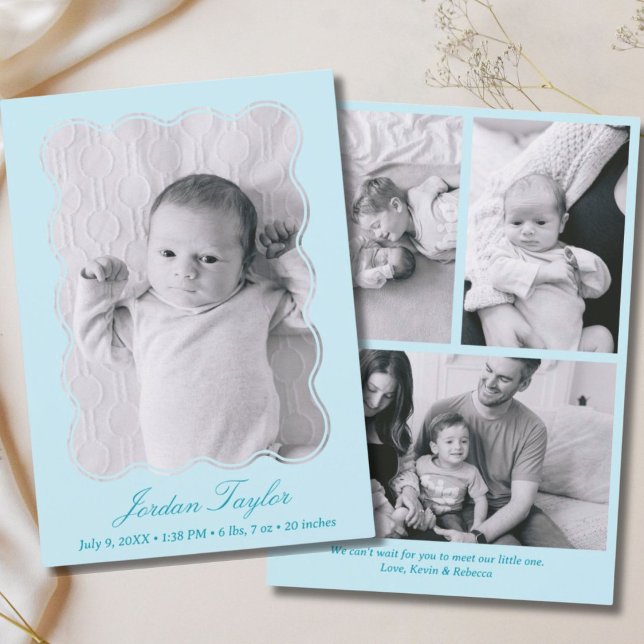 Modern Minimal Light Blue Newborn Baby Birth Announcement (Modern Minimal Light Blue Newborn Baby Birth Announcement)