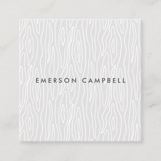 Modern minimal light grey wood grain texture square business card (Front)