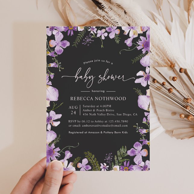 Modern Minimal Lilac Floral Baby Shower Invitation (Creator Uploaded)