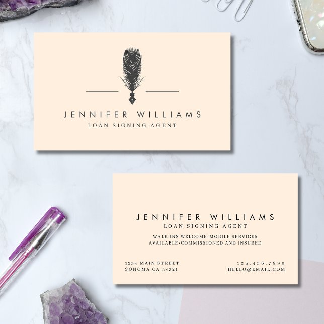 Modern Minimal Loan Signing Agent Quill Feather Business Card (Creator Uploaded)