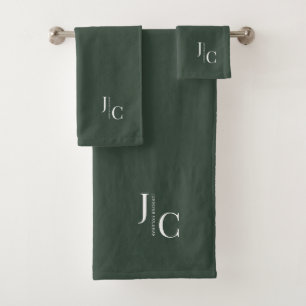 Modern Minimal Logo Monogram Simple Forest Green Bath Towel Set
