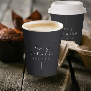 Modern Minimal "Love is Brewing" Wedding Coffee Paper Cups
