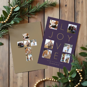 Modern Minimal Love Joy Cross Family Photo Collage Holiday Card