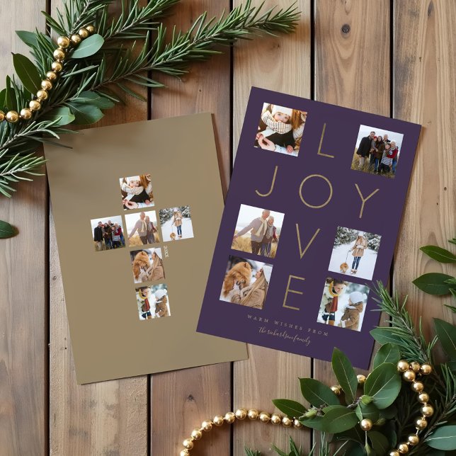 Modern Minimal Love Joy Cross Family Photo Collage Holiday Card (Modern Minimal Love Joy Cross Family Photo Collage Holiday Card)