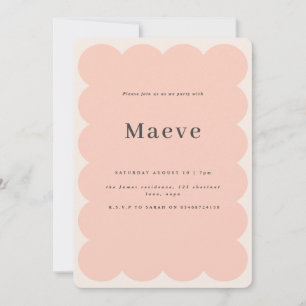 Modern minimal lpink retro wavy edge photo invitation