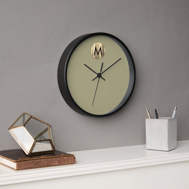 Modern Minimal Luxury Gold Monogram Clock (Office)