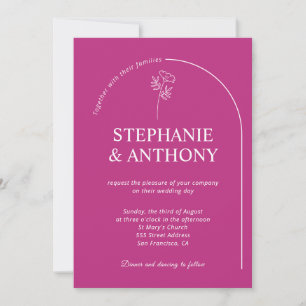 Modern Minimal Magenta Arch Wildflower Wedding Invitation