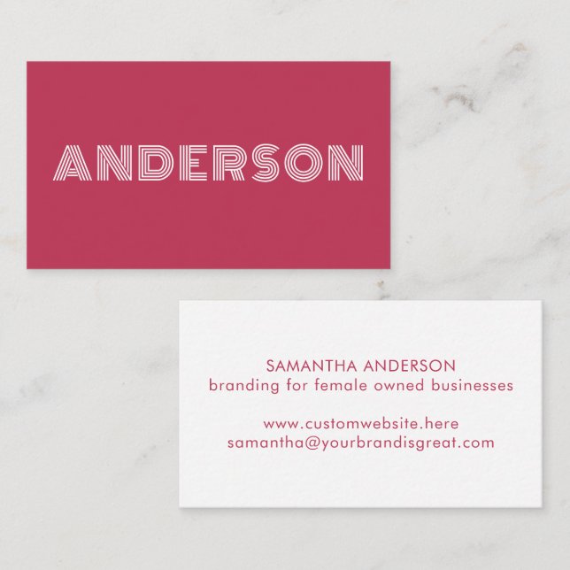 Modern Minimal Magenta Typography Professional Business Card (Front/Back)