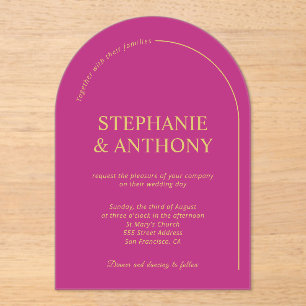 Modern Minimal Magenta with Arch Wedding      Acrylic Invitations