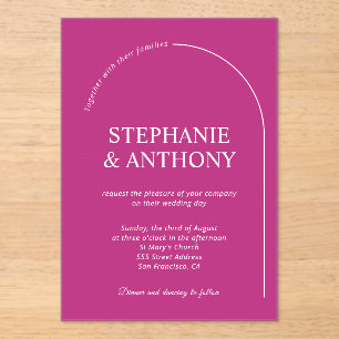 Modern Minimal Magenta with Arch Wedding Acrylic Invitations