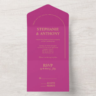 Modern Minimal Magenta with Arch Wedding      All In One Invitation