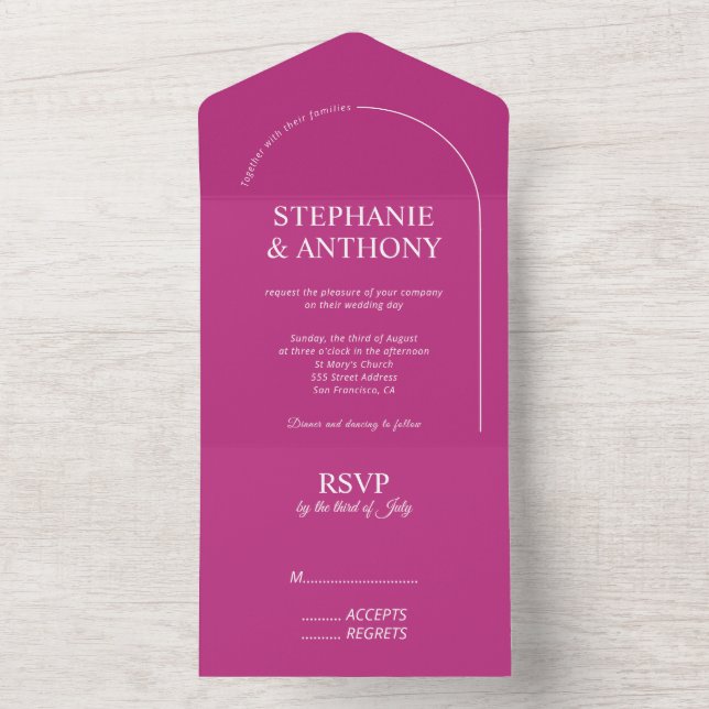 Modern Minimal Magenta with Arch Wedding    All In One Invitation (Inside)