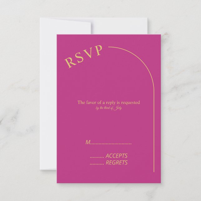 Modern Minimal Magenta with Arch Wedding      RSVP Card (Front)