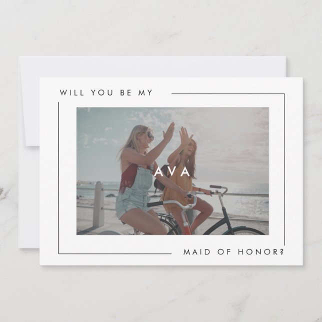 Modern Minimal Maid of Honour Proposal Photo Announcement (Front)