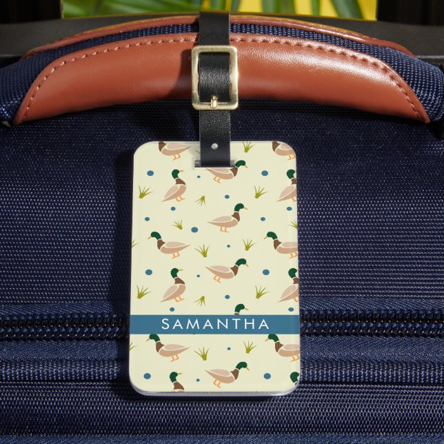 Modern Minimal Mallard Duck Pattern Luggage Tag (Front Insitu 2)