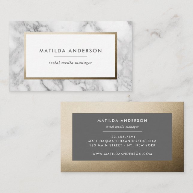 Modern minimal marble and gold geometric business card (Front/Back)