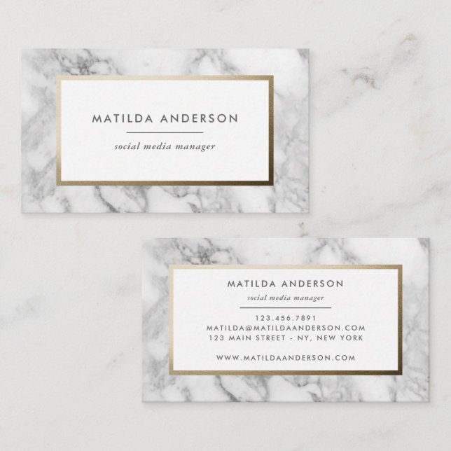 Modern minimal marble and gold geometric business card (Front/Back)