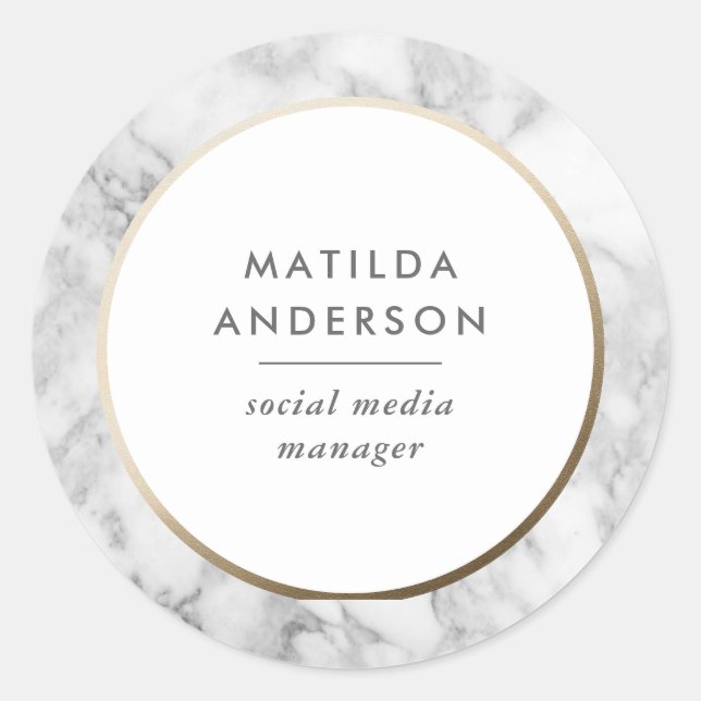 Modern minimal marble and gold geometric classic round sticker (Front)