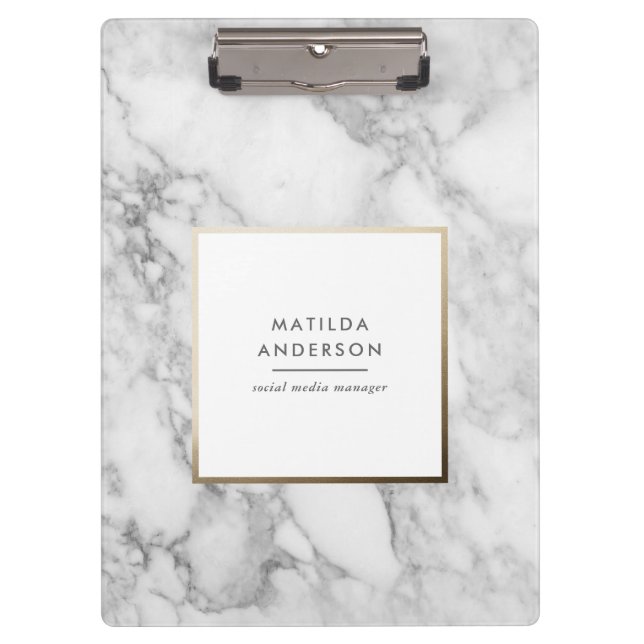 Modern minimal marble and gold geometric clipboard (Front)