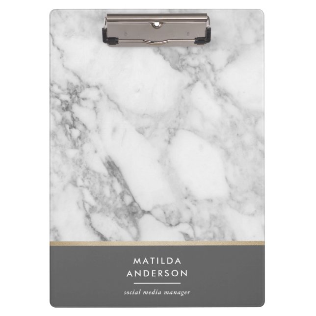 Modern minimal marble and gold geometric clipboard (Front)