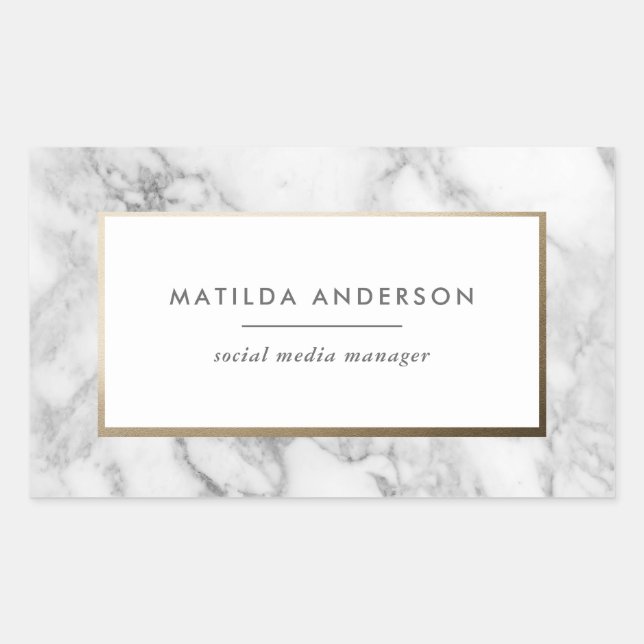 Modern minimal marble and gold geometric rectangular sticker (Front)