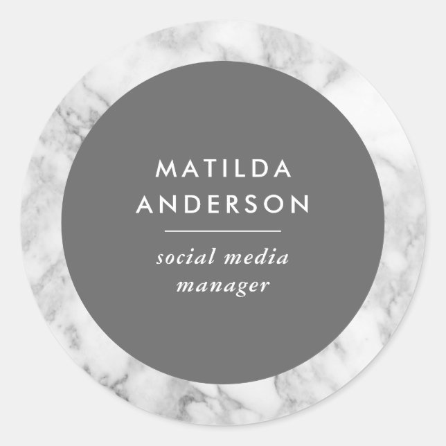 Modern minimal marble and grey geometric classic round sticker (Front)