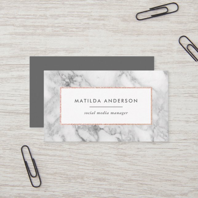 Modern minimal marble and rose gold geometric business card (Front/Back In Situ)