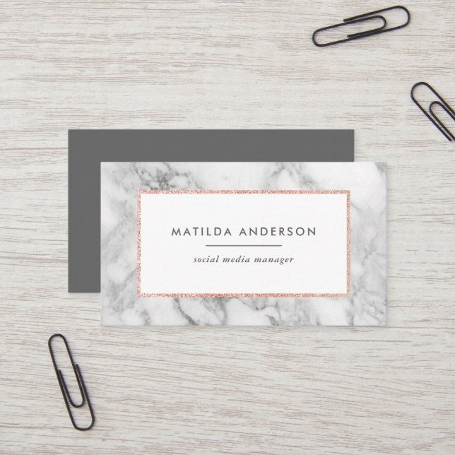 Modern minimal marble and rose gold geometric business card (Front/Back In Situ)