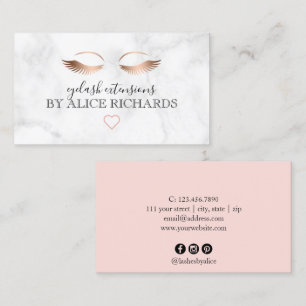 Modern minimal marble rose gold eyelash extensions business card
