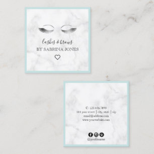 Modern minimal marble silver lashes & brows square business card