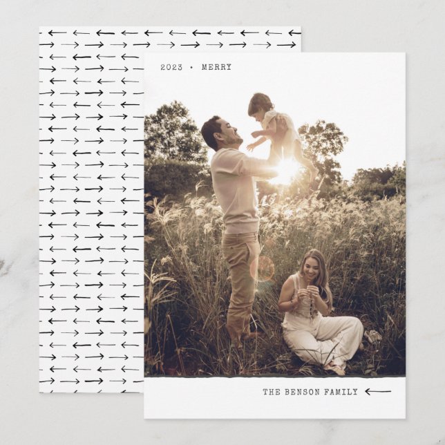 Modern Minimal Marker MERRY Charcoal Vertical Holiday Card (Front/Back)