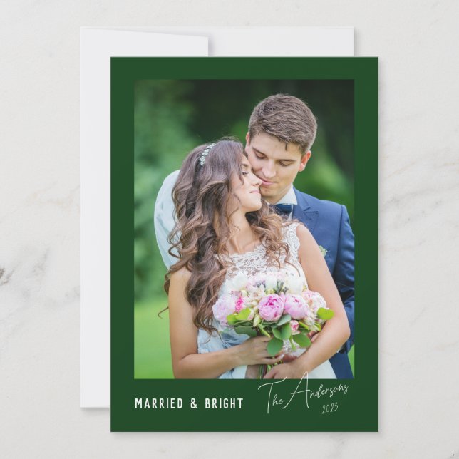 Modern Minimal Married & Bright Newlywed Holiday Card (Front)