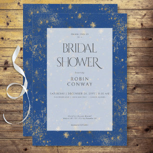 Modern Minimal Marseille Blue & Gold Bridal Shower Invitation