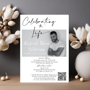 Modern Minimal Memorial Photo QR Code Funeral Invitation